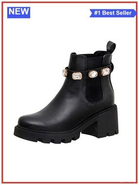 Vegan Leather Chelsea Ankle Boot with Jeweled Strap & Memory Foam